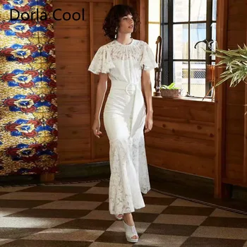 

Retro Women Elegant Trumpet Long Dress European Lady's Party Lace Slim Belt Dresses High Quality Design Sexy Perspective Vestido