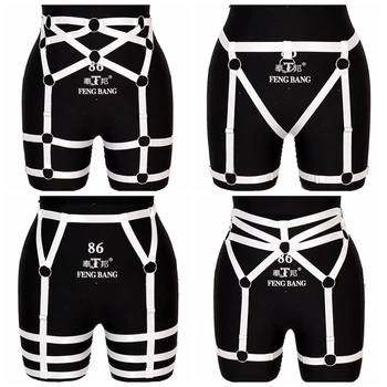 

Body Harness Garter Belt White Strappy Cage Waist Belly Plus Size Elastic Stockings Hollow Out Punk Goth Fashion Dance Rave