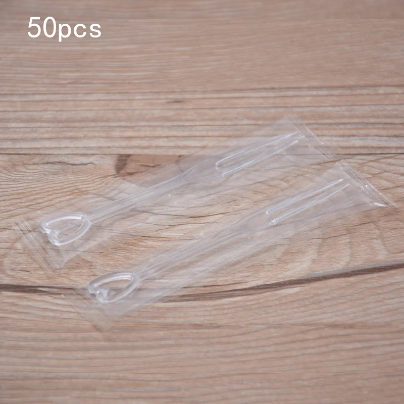 Transparent-50pcs 30/50/100 шт одноразовые фрукты палочки-вилки индивидуально Warpped Еда Forcks Свадебная вечеринка Рождество солнечного света для Пластик вилка фруктовый торт - Цвет: Transparent-50pcs