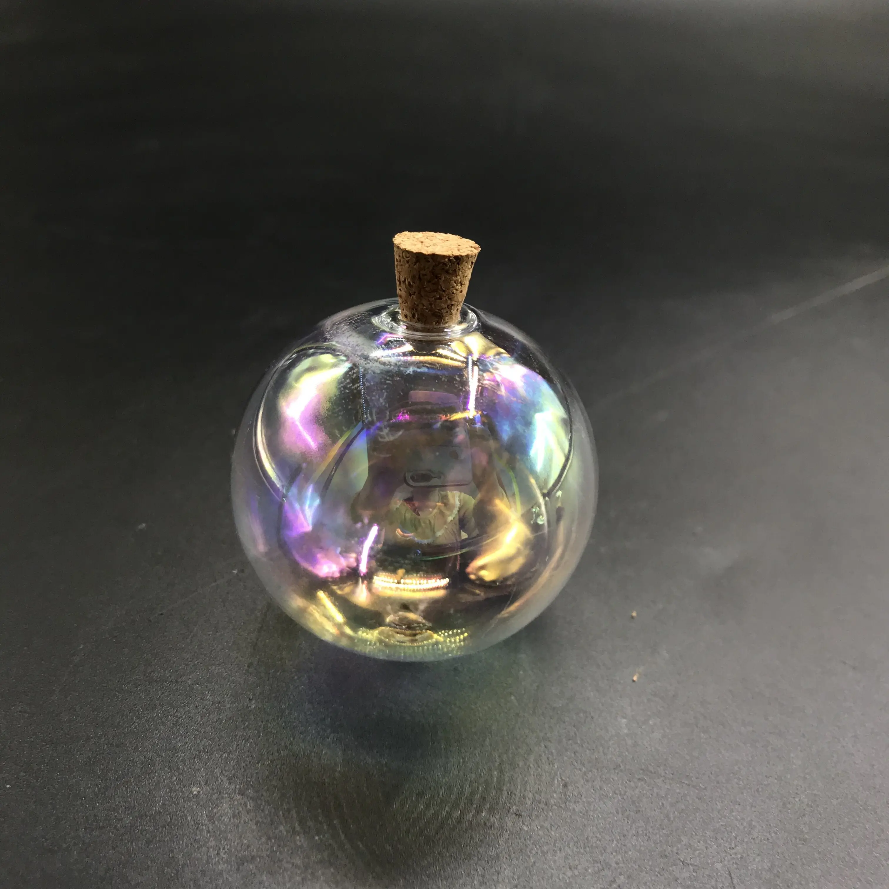 3pcs 14-40mm Rainbow glass round ball bottle with cork glass vial pendant necklace perfume oil globes dome wedding decor