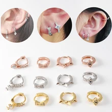 1 шт. хрящевой обруч Huggie кубический цирконий заклепки глаз лук маленькое кольцо для козелка ушной раковины серьги золото/серебро Спираль пирсинг ювелирные изделия