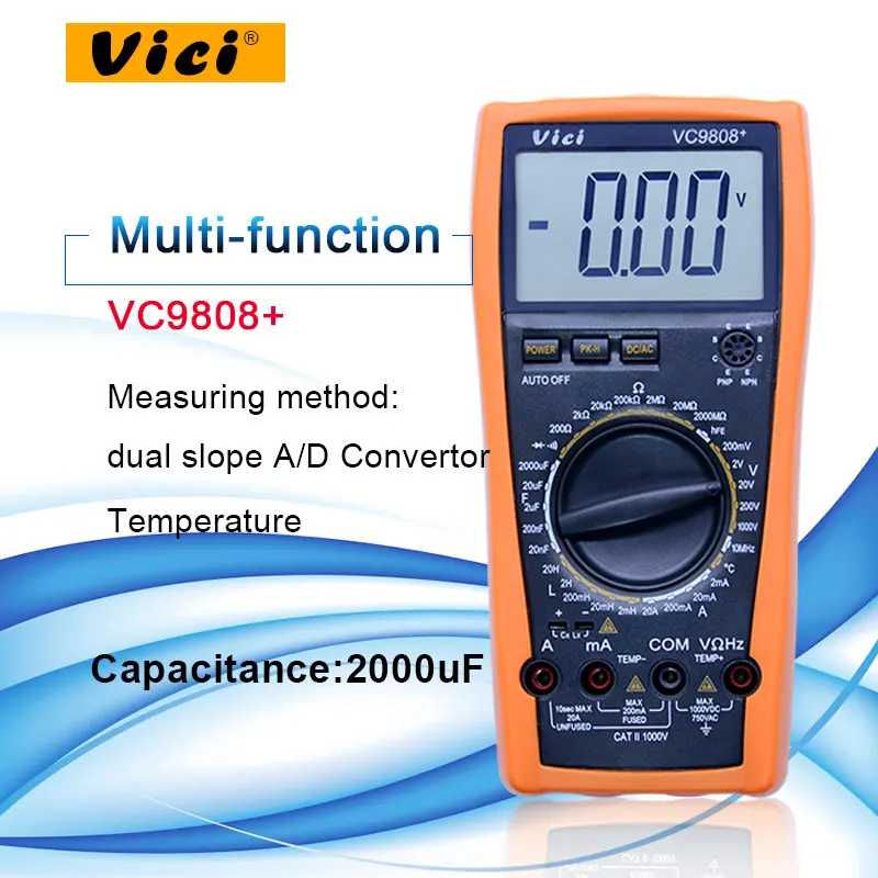 VICI VC9808 + 3 1/2 цифровой мультиметр электрический тестер индуктивности Res cap Freq Temp AC/DC