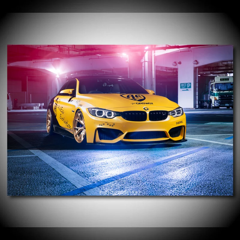 Canvas Pictures BMW M4 Gold Modern Sports Car Forest Wall Art Large Poster 
