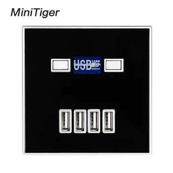 

Minitiger Black 4-PORT USB Port 4A Wall Charger Adapter EU Plug Socket Power Outlet Panel Electric Wall Charger Adapter Charging