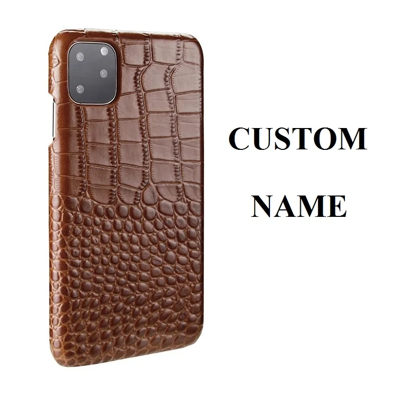 

CUSTOM NAME Genuiune Leather Slim Case For iPhone 11 Pro Max 11Pro Cover Luxury Cute Crocodile Mobile Phone Accessories Dropship