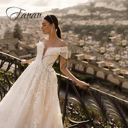 V-Neck Off The Shoulder A-Line Wedding Dresses Lace Appliques Backless Sweep Train Bridal Gown vestido de noiva robe de mariée