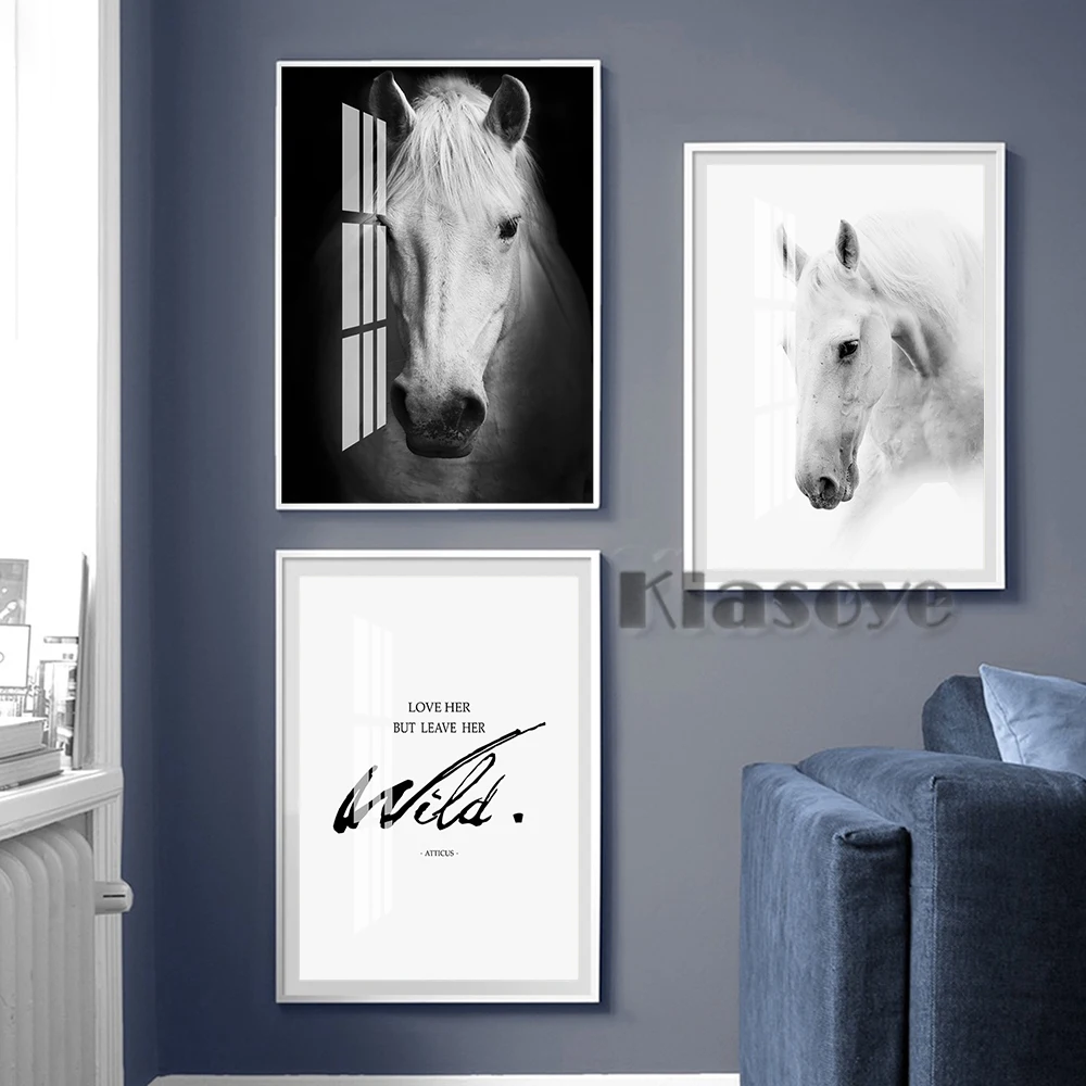 White Horse Photo Prints Poster Modern Painting Living Room Home Decor Animal Canvas Art Wall Decorate Stylish Design Picture | Дом и сад