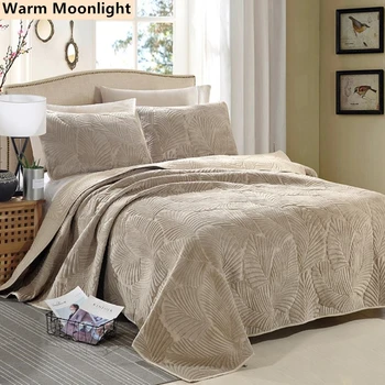 

1 Pc Bed Cover+2 Pcs Pillowcases Banana Leaf Pattern Bedspread Quilting Jacquard Blanket/Sheet B Side Cotton Quilt Double Bed