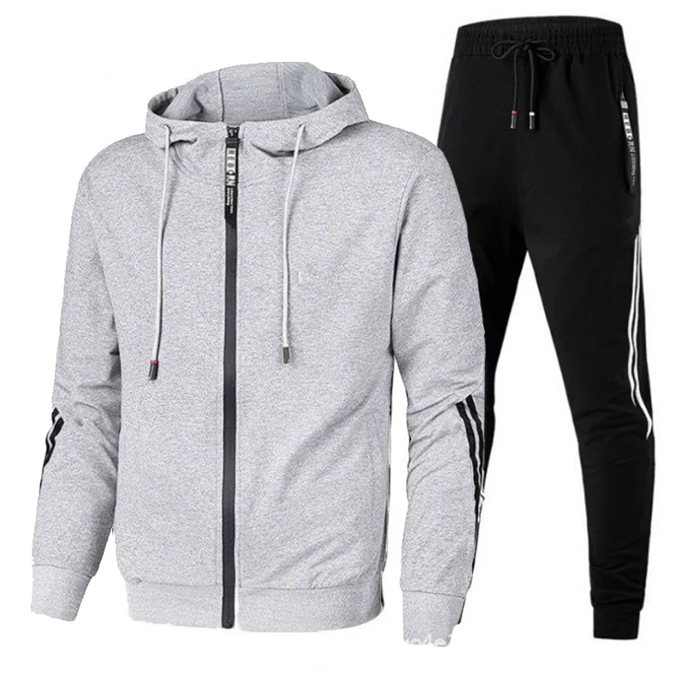 NEW Men's Striped Tracksuit Two Piece Suit Zipper Fashion Spring Autumn Sweatshirts and Sweatpants Set Male Sportswear Plus Size