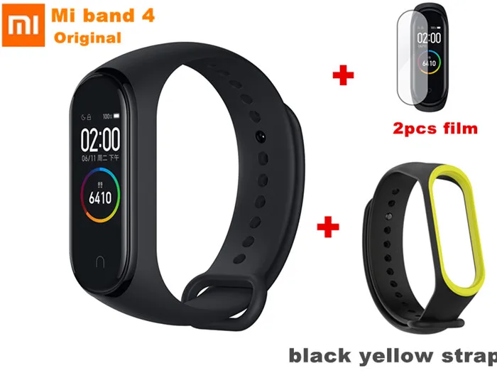 Xiaomi mi Band 4 Bluetooth 5,0 смарт-Браслет фитнес-трекер Браслет Водонепроницаемый Пульс mi Band 4 с металлическим ремешком - Color: add black yellow TPU