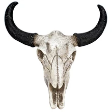 Resin Longhorn Cow Skull Head Wall Hanging Decor 3D Animal Wildlife Sculpture Figurines Crafts Horns For Home Halloween Decor Pr(China)