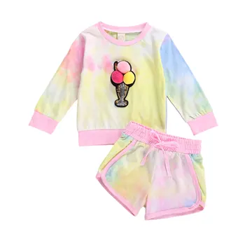 

Toddler Baby Girls Fall Outfits Tie Dye Print Long Sleeve Pullover Tops Shorts or Pants 2Pcs autumn Clothes Set