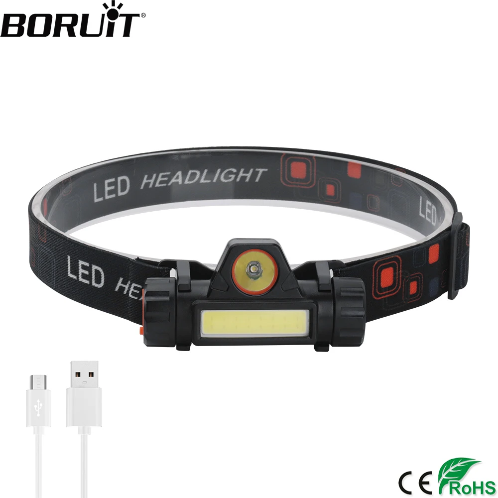 cheap BORUiT XPE COB LED Headlamp Stepless Dimming Work Light Built in 18650 Battery Headlight Waterproof Camping Hunting Head Torch