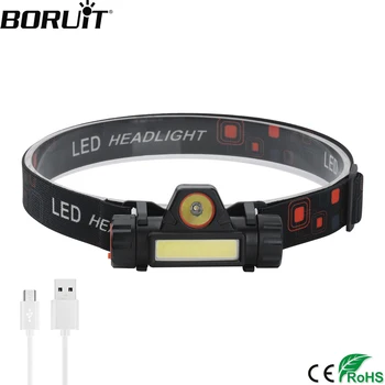 

BORUiT XPE COB LED Headlamp Stepless Dimming Work Light Built-in 18650 Battery Headlight Waterproof Camping Hunting Head Torch