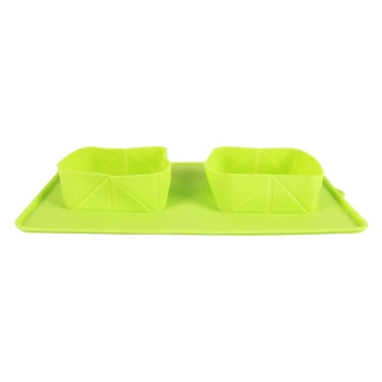 

Silicone Double Dog Bowl Foldable Portable Pet Feeder Travel Bowl Eating Drinking Dish Outdoor Feeding Two Bowl