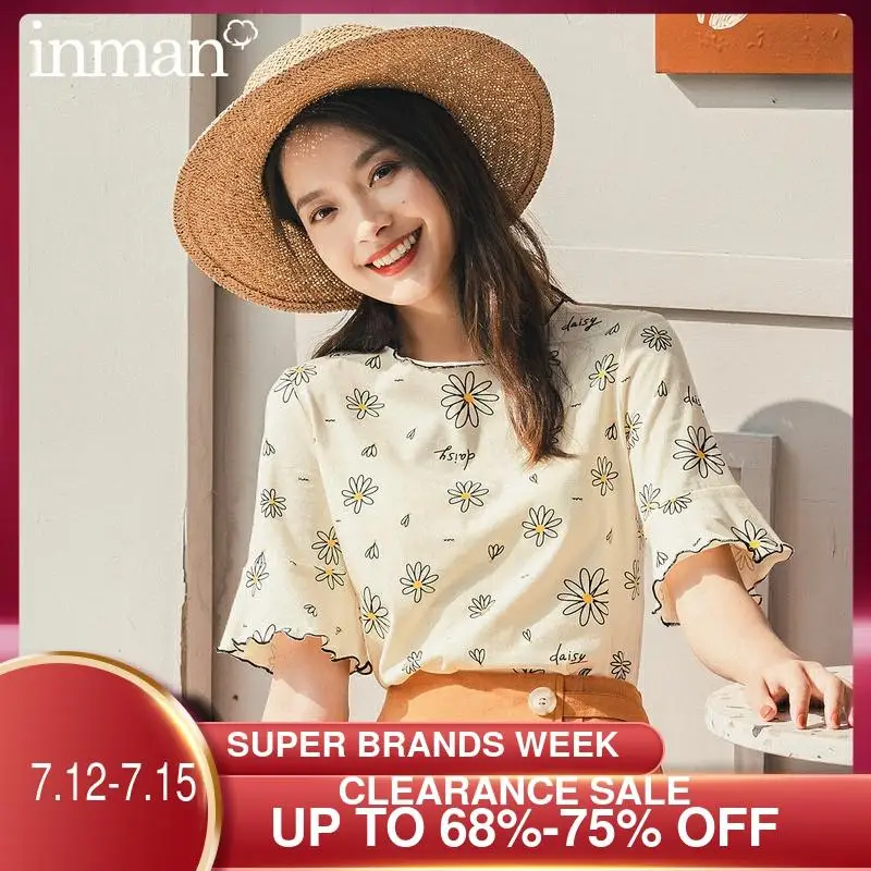 Футболка женская с коротким рукавом 100% хлопок цветочным принтом | Женская одежда