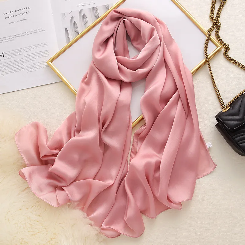 180*90cm New Style Autumn Winter Women Beach Pure Color Shawl China Luxury Silk Lady Fashion Sunscreen Scarves Popular Hijab 5