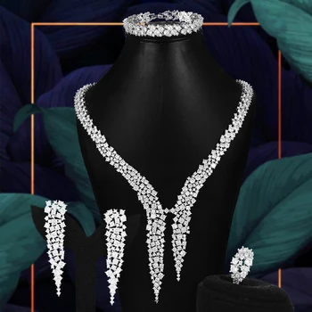 

New Trendy 4PCS Luxury Silver Color Jewelry Sets For Women Wedding African Indian Cubic Zirconia Dubai Bridal Jewelry 2020