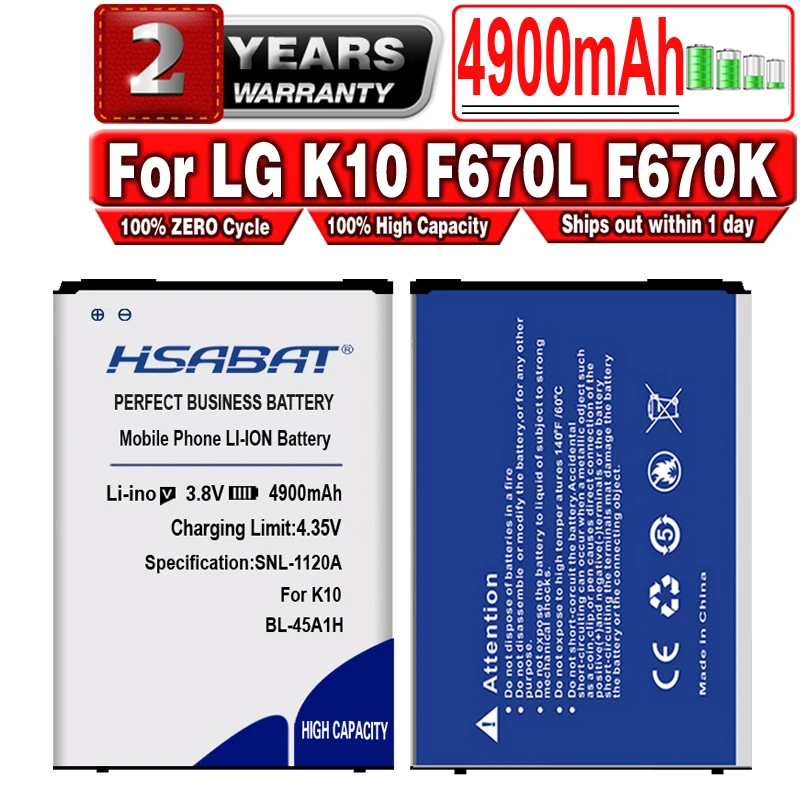 Аккумулятор HSABAT для LG K10 2016 Новая батарея 4900 мАч аккумулятор F670L F670K F670S F670 K420N LTE Q10
