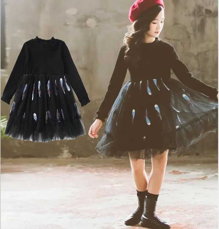 Girls Dresses Winter Princess Costume Thanksgiving Dress Knitting Tulle Girls Sweater Dress Cute Kids Belle Clothing