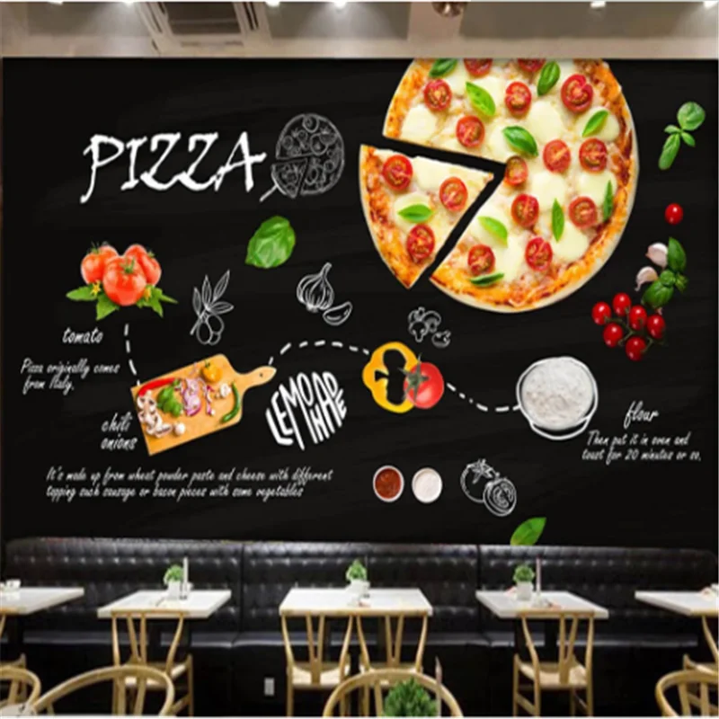 Custom 3D Pizza Mural Wallpaper For Fast Food Restaurant