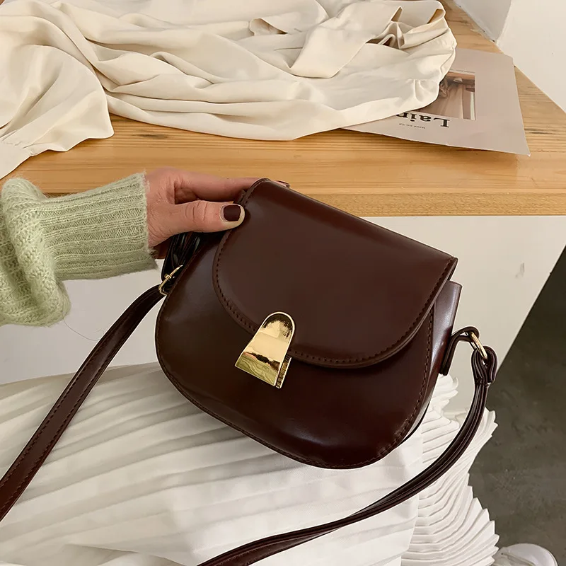 

Fashion New Arrival Bag Women's 2020 Spring New Style Textured Online Celebrity Saddle Bag Retro Women's Crossbody Bag