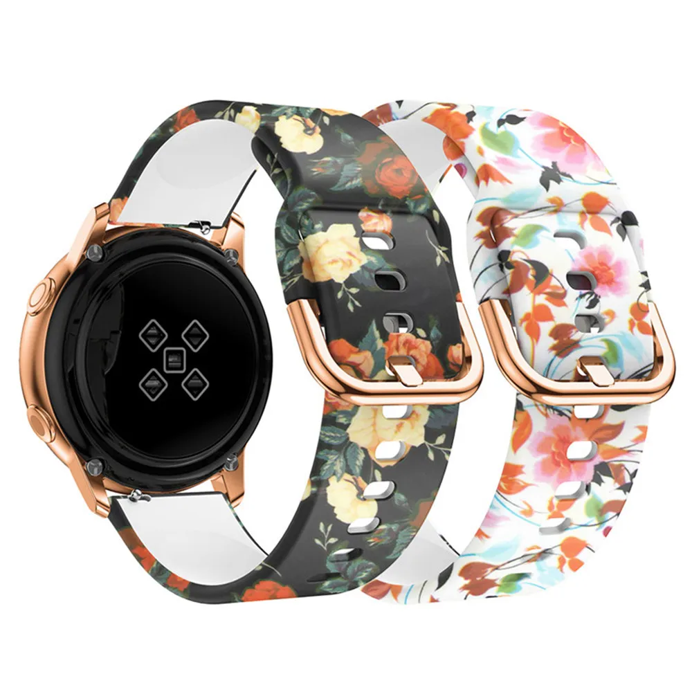 Ремешок для часов 20 мм для samsung Galaxy Watch Active 2 40 мм 44 мм мягкий спортивный силиконовый ремешок с принтом для женщин и мужчин сменный Браслет
