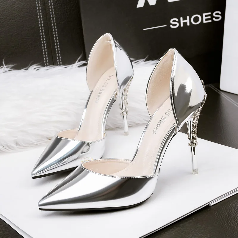Женская обувь на каблуке-шпильке tacones altos mujer; пикантная обувь; цвет розовый; обувь на высоком каблуке; женские; с металлическим украшением; лодочки на высоком каблуке туфли № 55 обувь