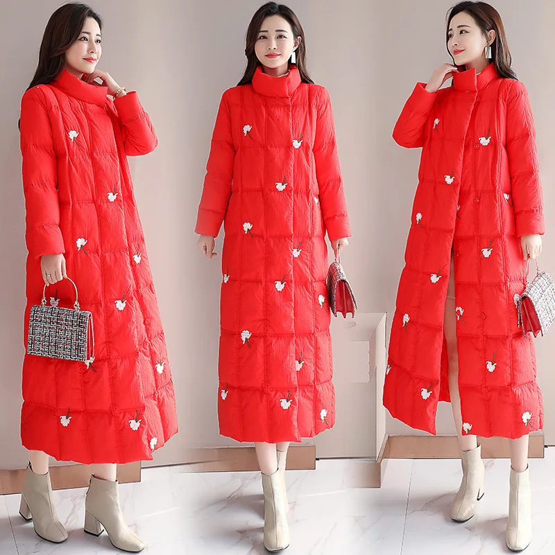 

Cotton-padded Clothes/Cotton Coat 2018 Winter Fluffy Soft Warm Comfortable Long Solid Color Stand Collar Zipper Embroidered
