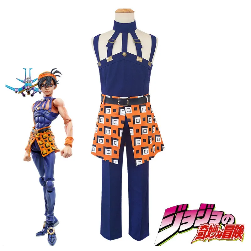 Suit Аниме Jojo невероятное приключение Костюмы для косплея Narancia Ghirga футболка+ брюки+ фартук+ ремень+ головной убор+ Браслет вечерние костюмы на Хэллоуин - Цвет: Suit