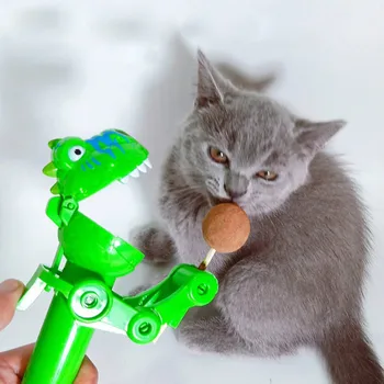 

2020 Pet Cat Chew Toys Catnip Toy Big Mouth Dinosaur Lollipop Cat Funny Interactive Toy Green dinosaur funny cat stick 1PCS