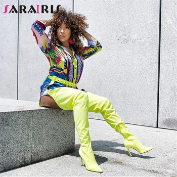 

SARAIRIS Brand New Rihanna Shoes Women High Heels Thigh High Over The Knee Boots Wide Top Sexy Extreme Long Crotch Boots Woman