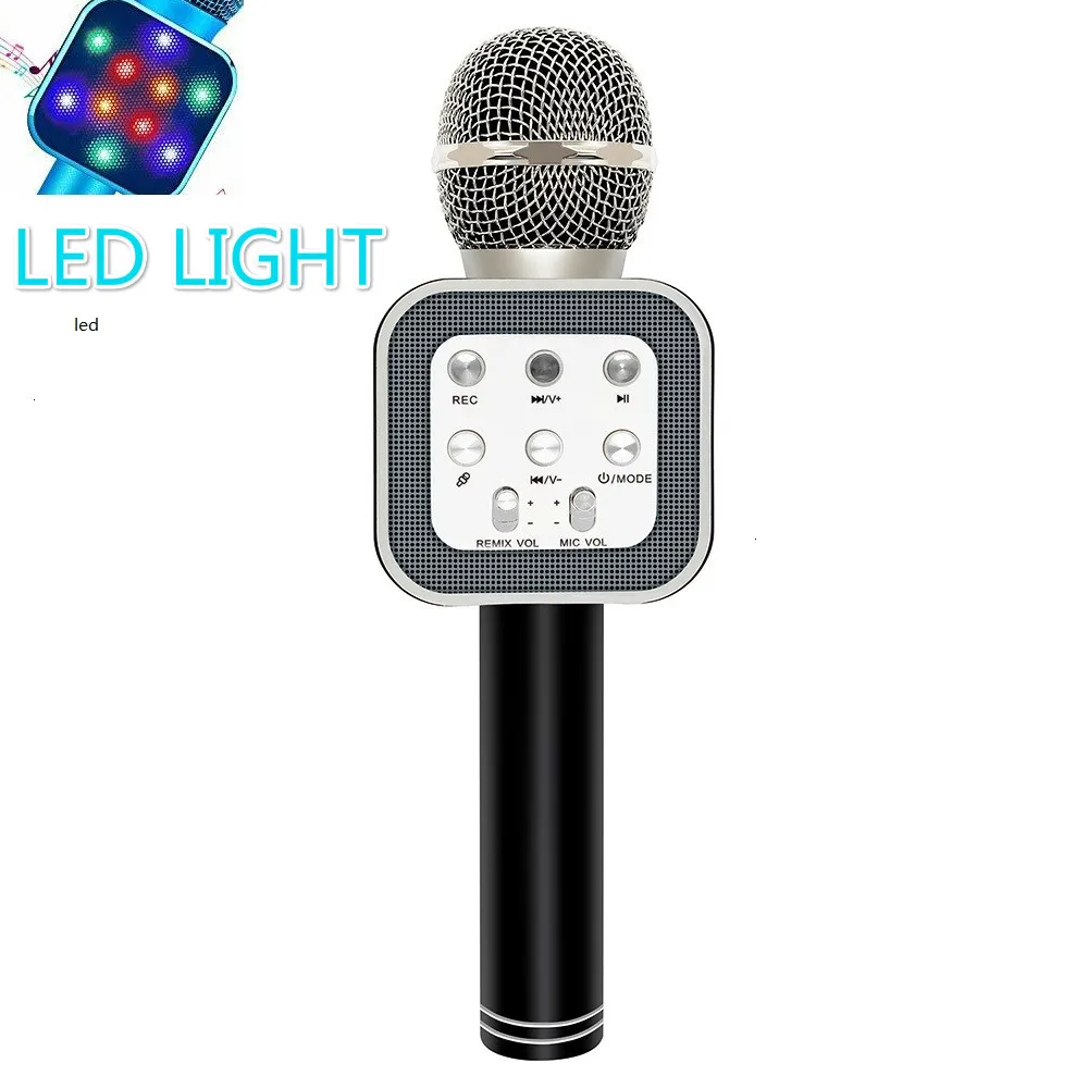 Беспроводной Bluetooth микрофон для караоке с динамическим светодиодный светильник портативная KTV машина с динамиком рок-н-ролл для сольных вечеринок - Цвет: Black