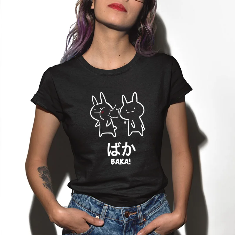 Baka Slap футболка Sugoi Cut Rabbit Оригинальность Дизайн корейский стиль топы для девочек японский Harajuku футболка женская