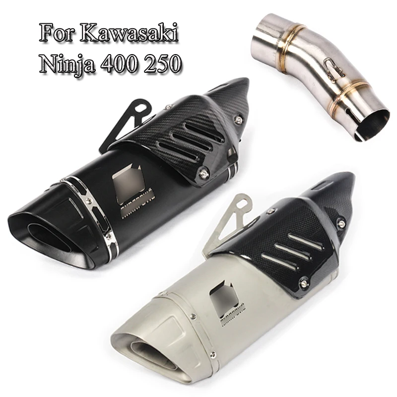 Ninja 250 400 Motrocycle Exhaust Muffler Tips Slip On Middle Mid Link Pipe For Kawasaki Ninja 400 250 2017-2019 Escape Ninja 250 400 Motrocycle Exhaust Muffler Tips Slip On Middle Mid Link Pipe For Kawasaki Ninja 400 250 2017-2019 Escape