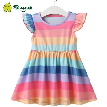 

Cute Kids Dresses For Girls Rainbow Striped Dress Girl Costume Girls Princess Dress Cotton Sundress Children Party Dresses 2020