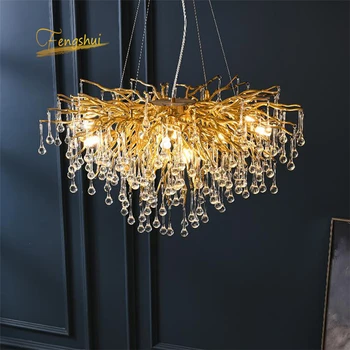 

Modern Chandelier Crystal Gold LOFT Lighting LED Lamp Living Room Bedroom Decor Chandeliers Kitchen Island Indoor Light Fixtures