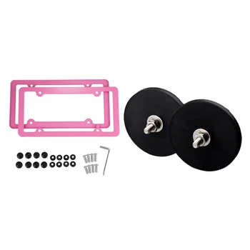 

2 Pieces Pink Aluminum Alloy License Plate Frame & 2Pcs 45KG Powerful Neodymium net Disc Rubber Costed D88X8mm