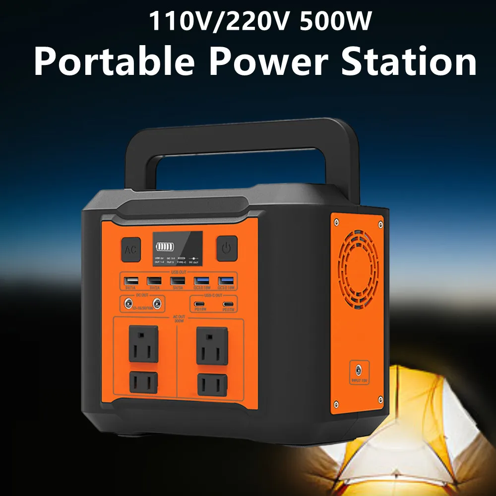 Gkfly 110v/220v Portable Power Station Pure Sine Wave 500w Generator