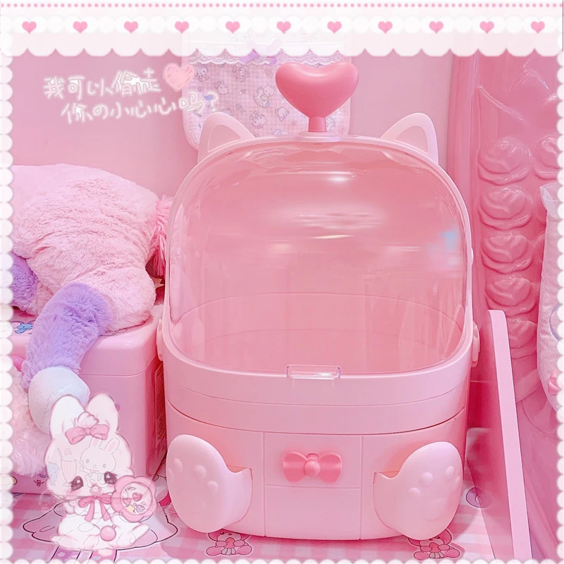 化粧品収納ボックス ピンク かわいい猫の化粧箱 省スペース 高品質 収納ボックス メイクアップオーガナイザー 収納ボックス ビン Aliexpress