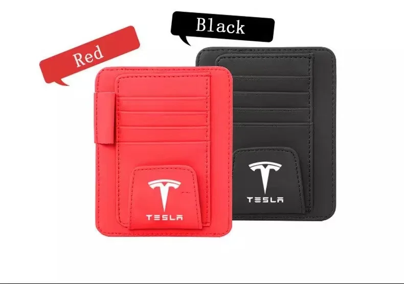 Car sun visor glasses business card clip storage bag Tesla Model 3 S X Y styling accessories leather | Автомобили и мотоциклы
