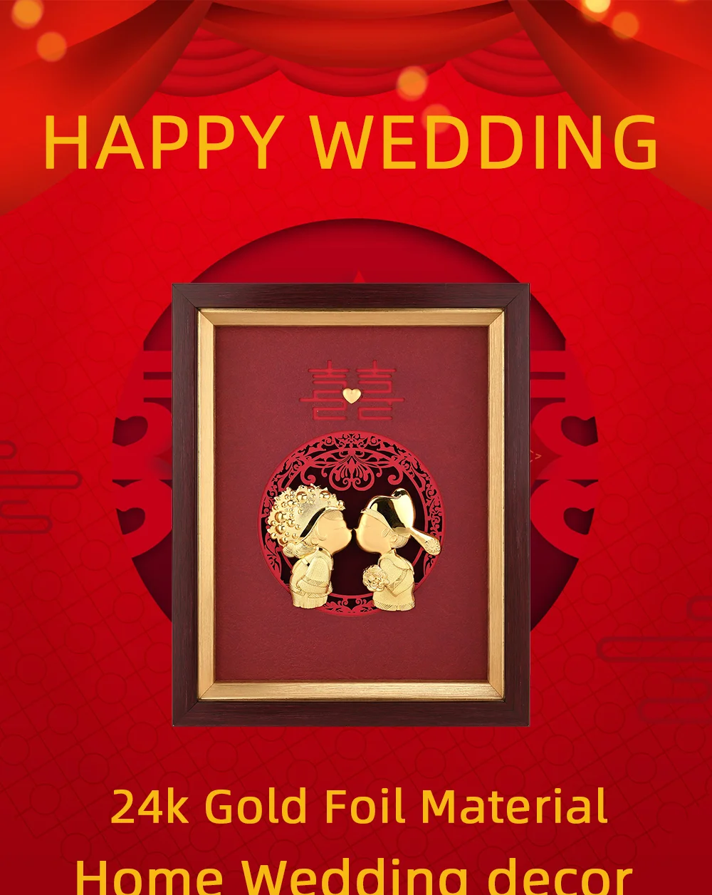 Asklove, свадебное украшение, 24 k, Золотая фольга, картина Happy Wedding, золотые фотографии, настольные украшения, ремесла, настенные картины, домашний декор