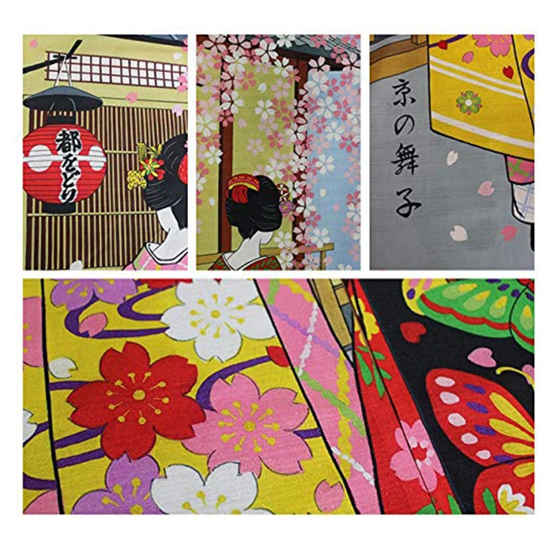 Длинный дверной занавес в японском стиле для девочек-гейш и вишневых цветов, гобелен для украшения дома 33,5X5