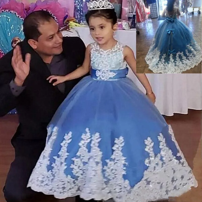 blue and white flower girl dresses