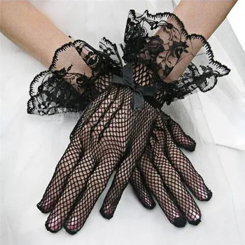 

Cheap White Black Bridal Gloves Lace Finger Short Wedding Gloves Accessories Wrist Length Wedding Finger Gloves