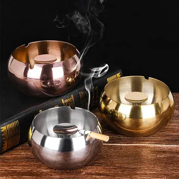 

Thicken Round Stainless Steel Ashtray KTV Bar Windproof With Tray Office Desktop Decoration Ornaments