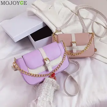 

Popular Simple Female Daily Bag Simple Hit Color Women Chain Shoulder Handbag PU Small Square Crossbody Bags