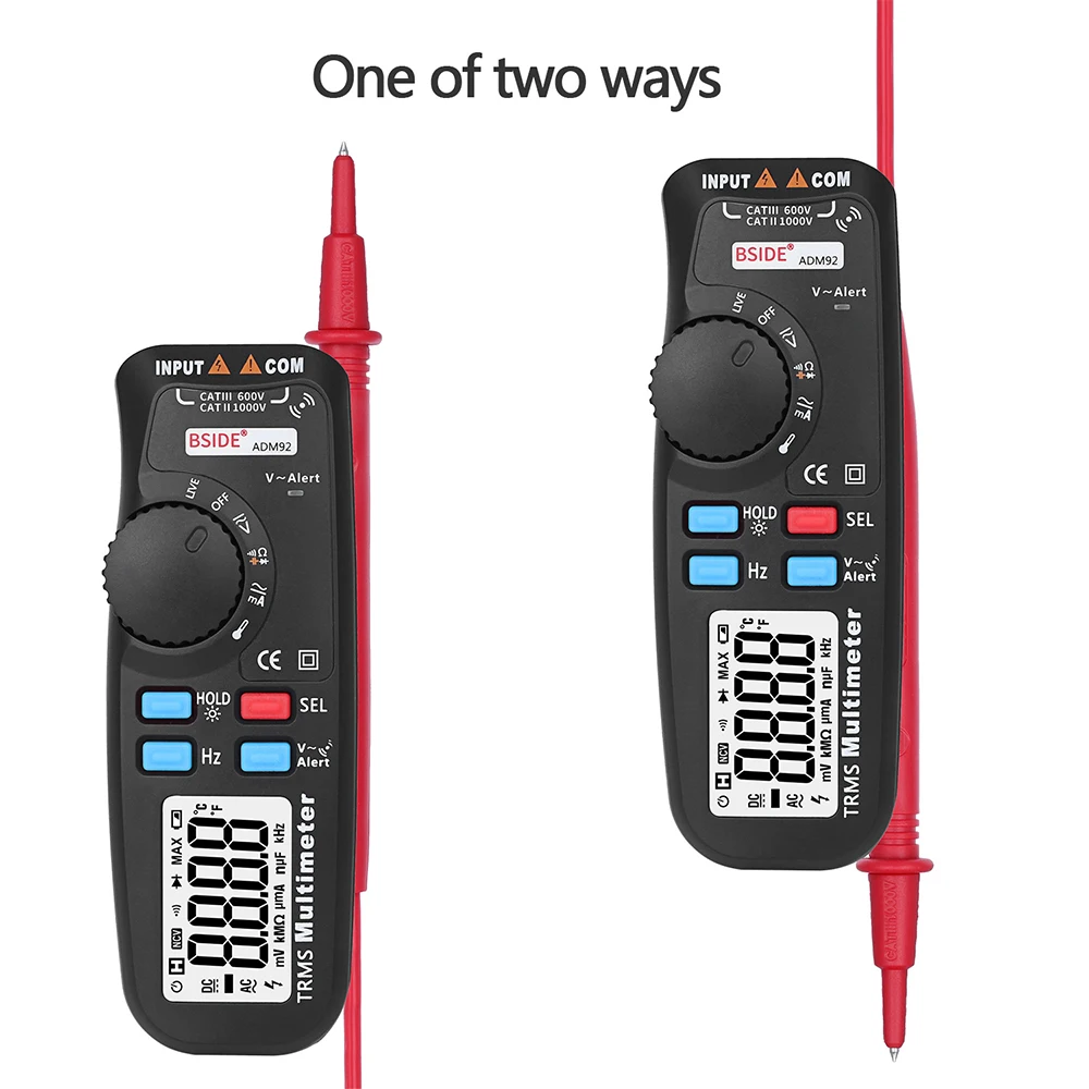 

BSIDE ADM92 Hand-held True RMS Digital Multimeter Auto Range 6000 Counts TRMS Tester with Live Wire Check Temp NCV Hz Ohm Diode