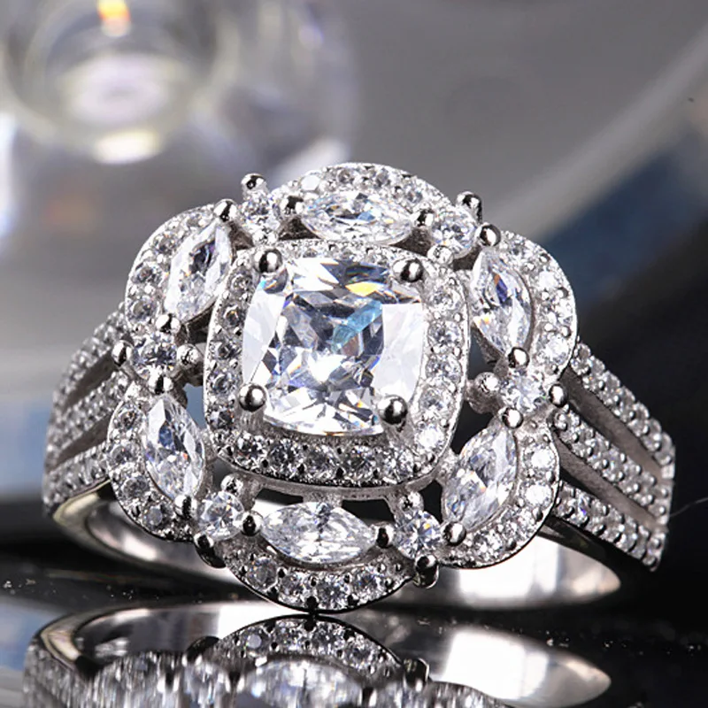 925 Серебряное кольцо VVS1 с бриллиантами для женщин квадратное кольцо в форме конского глаза увеличенное женское кольцо с белым топазом ювелирные кольца с драгоценными камнями серебро 925 gümüş серебряные украшения