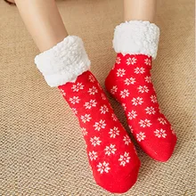 Женские зимние хлопковые носки с принтом толстые нескользящие носки-тапочки плюшевые теплые Нескользящие домашние носки-тапочки коврик с рождественским дизайном носки#1214